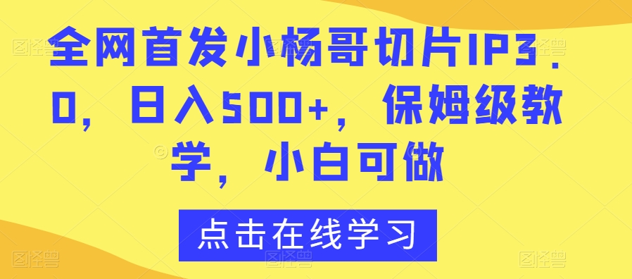 全网首发小杨哥切片IP3.0，日入500+，保姆级教学，小白可做【揭秘】-圆梦资源网