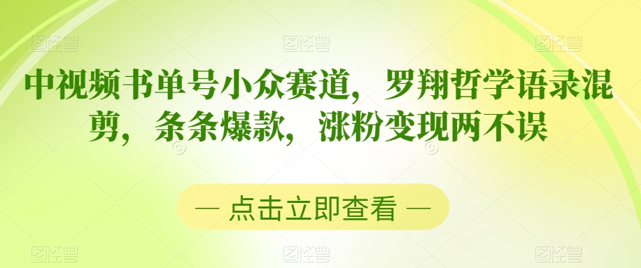 中视频书单号小众赛道，罗翔哲学语录混剪，条条爆款，涨粉变现两不误【揭秘】-圆梦资源网