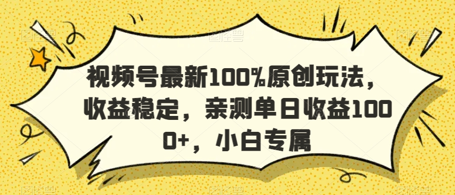 视频号最新100%原创玩法，收益稳定，亲测单日收益1000+，小白专属【揭秘】-圆梦资源网