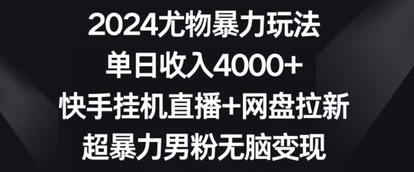 2024尤物暴力玩法，单日收入4000+，快手挂机直播+网盘拉新，超暴力男粉无脑变现【揭秘】-圆梦资源网