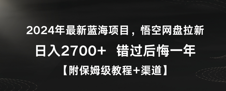 2024年最新蓝海项目，悟空网盘拉新，日入2700+错过后悔一年【附保姆级教程+渠道】【揭秘】-圆梦资源网
