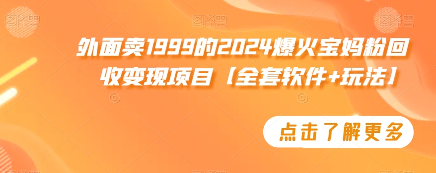 外面卖1999的2024爆火宝妈粉回收变现项目【全套软件+玩法】【揭秘】-圆梦资源网