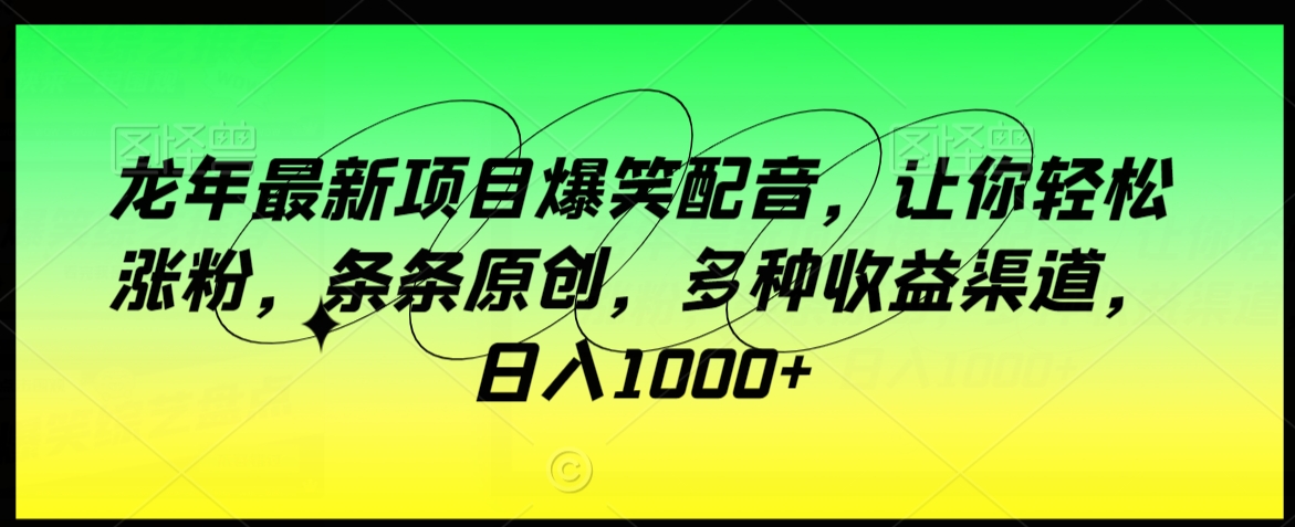 龙年最新项目爆笑配音，让你轻松涨粉，条条原创，多种收益渠道，日入1000+【揭秘】-圆梦资源网