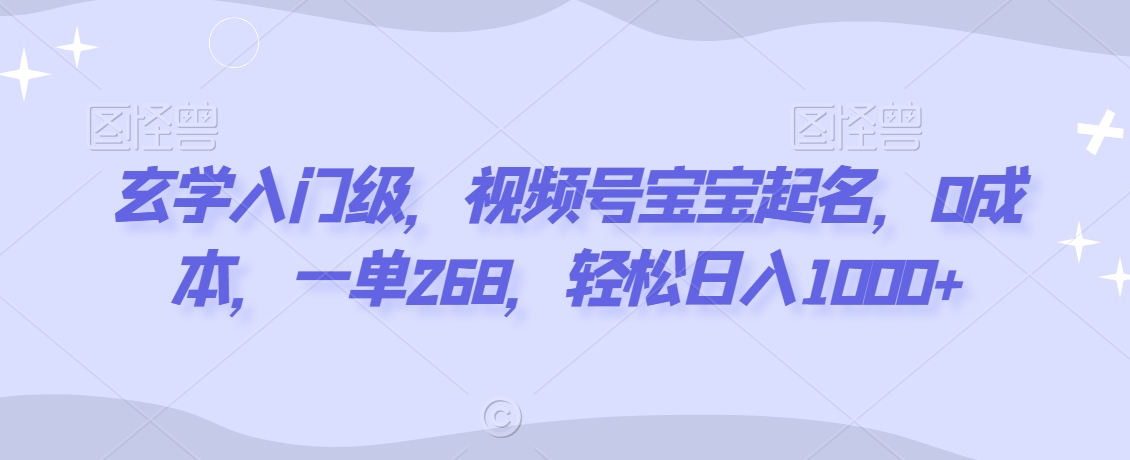 玄学入门级，视频号宝宝起名，0成本，一单268，轻松日入1000+【揭秘】-圆梦资源网