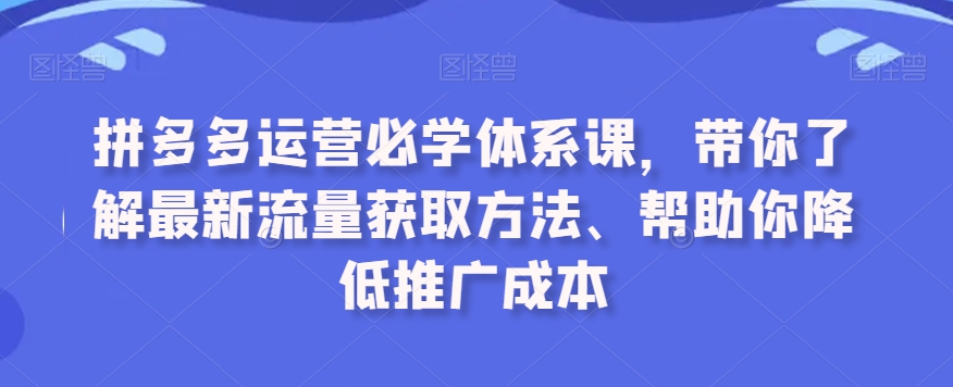 拼多多运营必学体系课，带你了解最新流量获取方法、帮助你降低推广成本-圆梦资源网