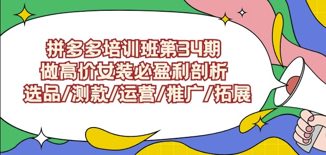 拼多多培训班第34期：做高价女装必盈利剖析选品/测款/运营/推广/拓展-圆梦资源网