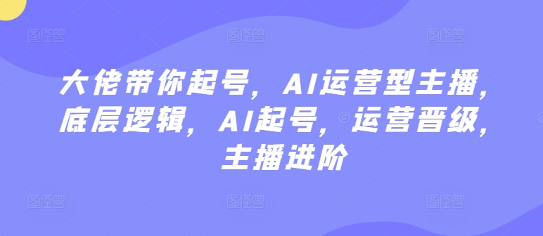 大佬带你起号，AI运营型主播，底层逻辑，AI起号，运营晋级，主播进阶-圆梦资源网