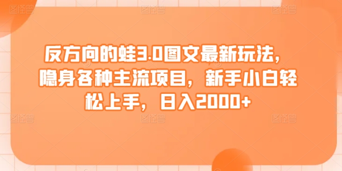 反方向的蛙3.0图文最新玩法，隐身各种主流项目，新手小白轻松上手，日入2000+【揭秘】-圆梦资源网