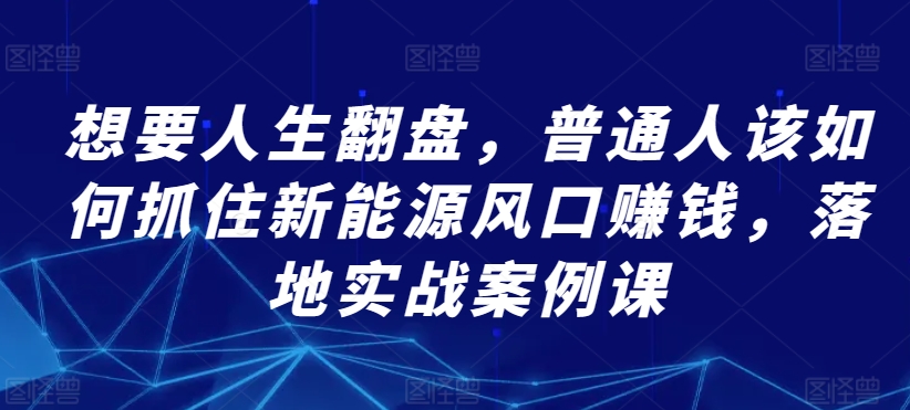 想要人生翻盘，普通人该如何抓住新能源风口赚钱，落地实战案例课-圆梦资源网