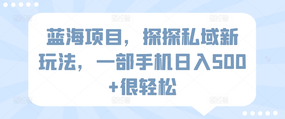 蓝海项目，探探私域新玩法，一部手机日入500+很轻松【揭秘】-圆梦资源网