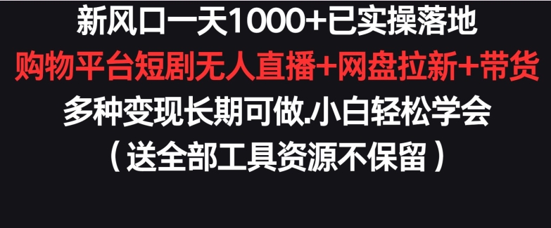 新风口一天1000+已实操落地购物平台短剧无人直播+网盘拉新+带货多种变现长期可做【揭秘】-圆梦资源网