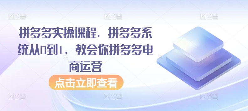 拼多多实操课程，拼多多系统从0到1，教会你拼多多电商运营-圆梦资源网