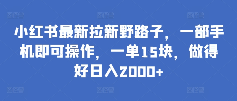 小红书最新拉新野路子，一部手机即可操作，一单15块，做得好日入2000+【揭秘】-圆梦资源网