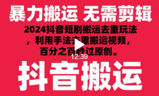 2024最新抖音搬运技术，抖音短剧视频去重，手法搬运，利用工具去重，达到秒过原创的效果【揭秘】-圆梦资源网