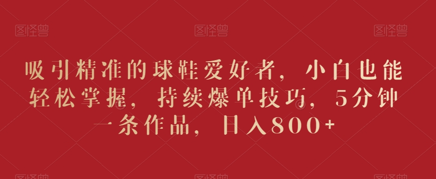 吸引精准的球鞋爱好者，小白也能轻松掌握，持续爆单技巧，5分钟一条作品，日入800+【揭秘】-圆梦资源网