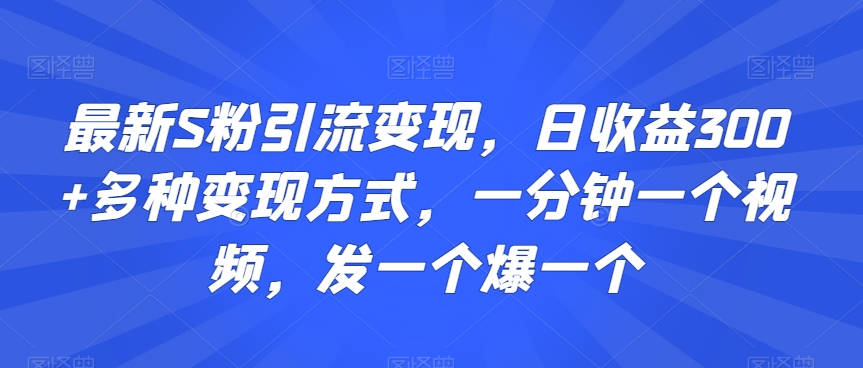 最新S粉引流变现，日收益300+多种变现方式，一分钟一个视频，发一个爆一个【揭秘】-圆梦资源网