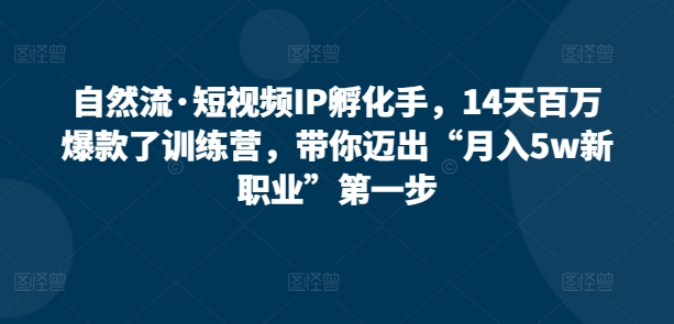 自然流·短视频IP孵化手，14天百万爆款了训练营，带你迈出“月入5w新职业”第一步-圆梦资源网