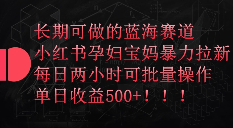 长期可做的蓝海赛道，小红书孕妇宝妈暴力拉新玩法，每日两小时可批量操作，单日收益500+【揭秘】-圆梦资源网