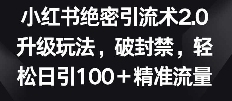 小红书绝密引流术2.0升级玩法，破封禁，轻松日引100+精准流量【揭秘】-圆梦资源网