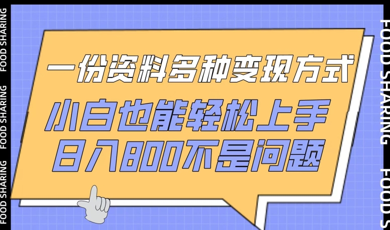 一份资料多种变现方式，小白也能轻松上手，日入800不是问题【揭秘】-圆梦资源网