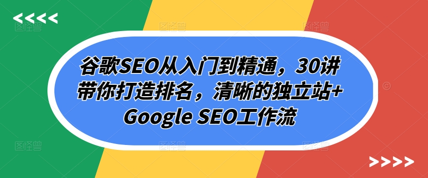 谷歌SEO从入门到精通，30讲带你打造排名，清晰的独立站+Google SEO工作流-圆梦资源网