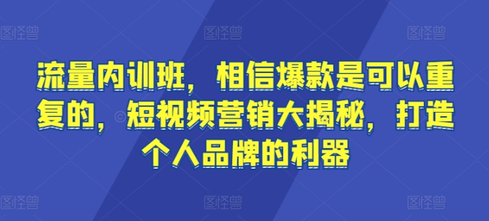 流量内训班，相信爆款是可以重复的，短视频营销大揭秘，打造个人品牌的利器-圆梦资源网
