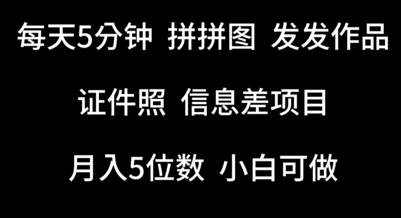 每天5分钟，拼拼图发发作品，证件照信息差项目，小白可做【揭秘】-圆梦资源网