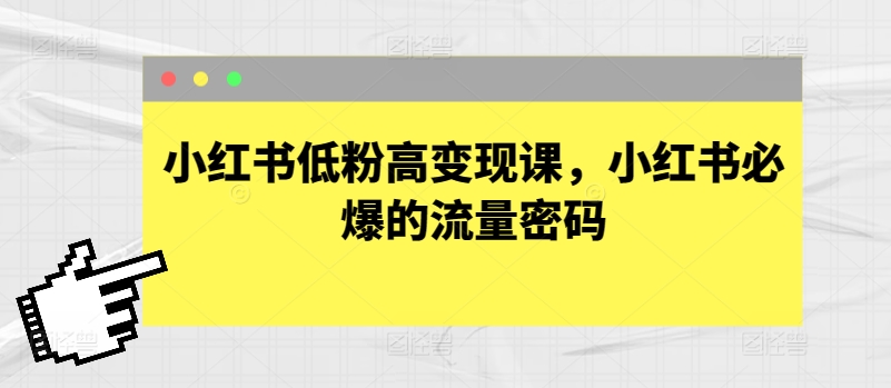 小红书低粉高变现课，小红书必爆的流量密码-圆梦资源网