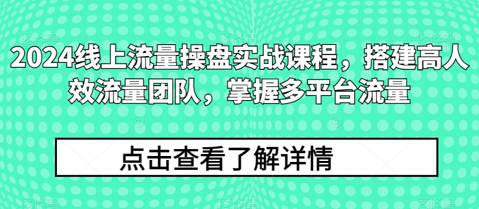 2024线上流量操盘实战课程，搭建高人效流量团队，掌握多平台流量-圆梦资源网