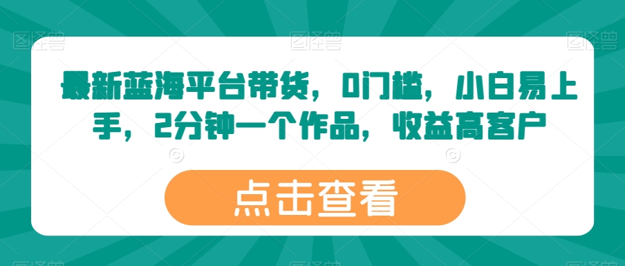 最新蓝海平台带货，0门槛，小白易上手，2分钟一个作品，收益高【揭秘】-圆梦资源网