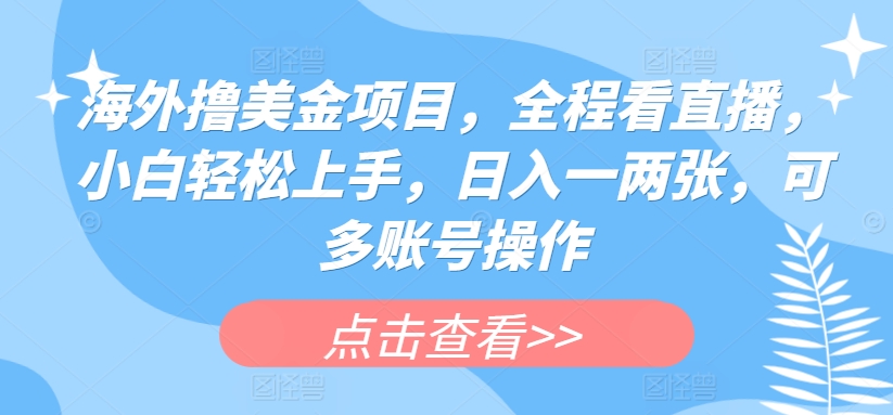 海外撸美金项目，全程看直播，小白轻松上手，日入一两张，可多账号操作【揭秘】-圆梦资源网