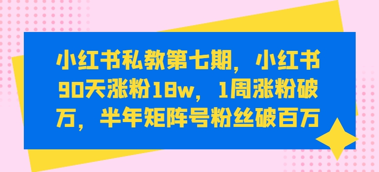 小红书私教第七期，小红书90天涨粉18w，1周涨粉破万，半年矩阵号粉丝破百万-圆梦资源网