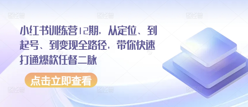 小红书训练营12期，从定位、到起号、到变现全路径，带你快速打通爆款任督二脉-圆梦资源网