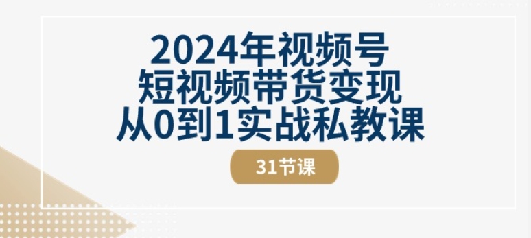 2024年视频号短视频带货变现从0到1实战私教课(31节视频课)-圆梦资源网