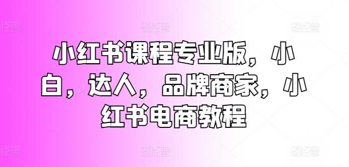 小红书课程专业版，小白，达人，品牌商家，小红书电商教程-圆梦资源网