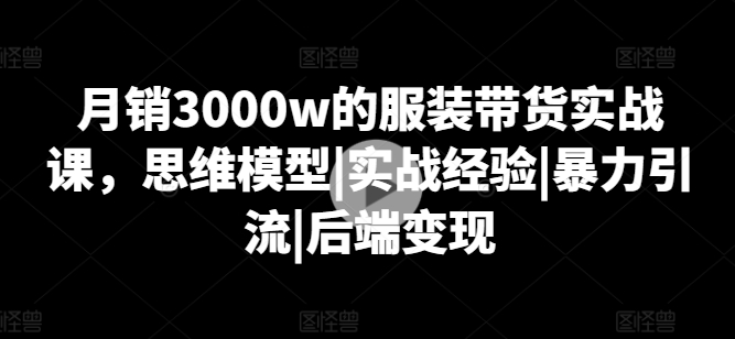 月销3000w的服装带货实战课，思维模型|实战经验|暴力引流|后端变现-圆梦资源网