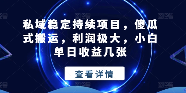 私域稳定持续项目，傻瓜式搬运，利润极大，小白单日收益几张【揭秘】-圆梦资源网