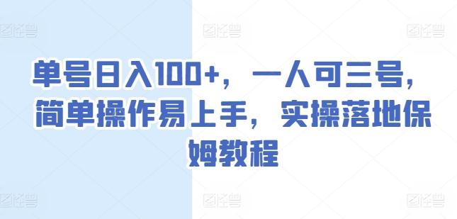 单号日入100+，一人可三号，简单操作易上手，实操落地保姆教程【揭秘】-圆梦资源网