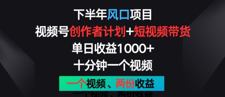下半年风口项目，视频号创作者计划+视频带货，一个视频两份收益，十分钟一个视频【揭秘】-圆梦资源网