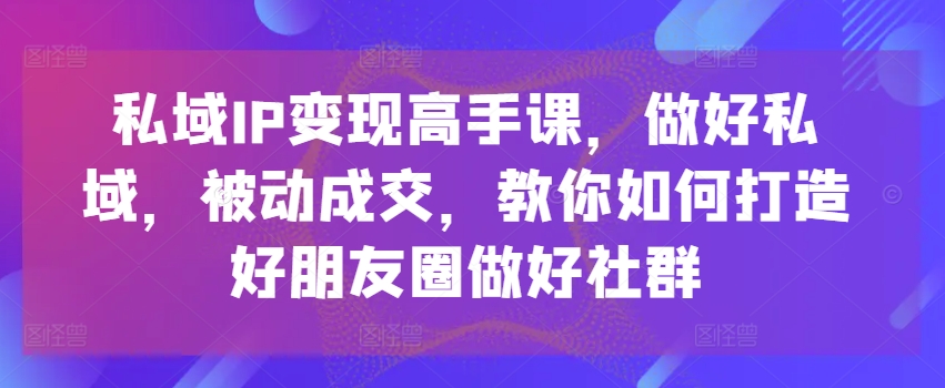 私域IP变现高手课，做好私域，被动成交，教你如何打造好朋友圈做好社群-圆梦资源网