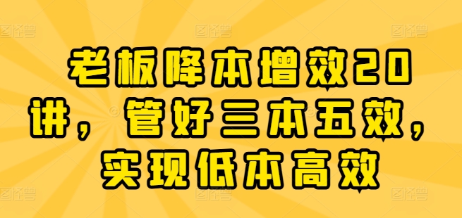 老板降本增效20讲，管好三本五效，实现低本高效-圆梦资源网