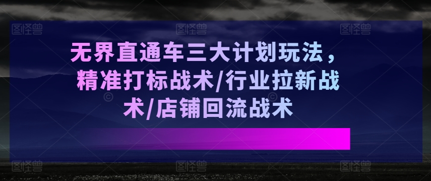无界直通车三大计划玩法，精准打标战术/行业拉新战术/店铺回流战术-圆梦资源网