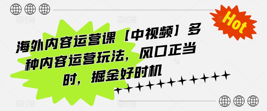 海外内容运营课【中视频】多种内容运营玩法，风口正当时，掘金好时机-圆梦资源网