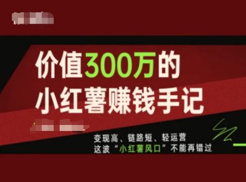价值300万的小红书赚钱手记，变现高、链路短、轻运营，这波“小红薯风口”不能再错过-圆梦资源网