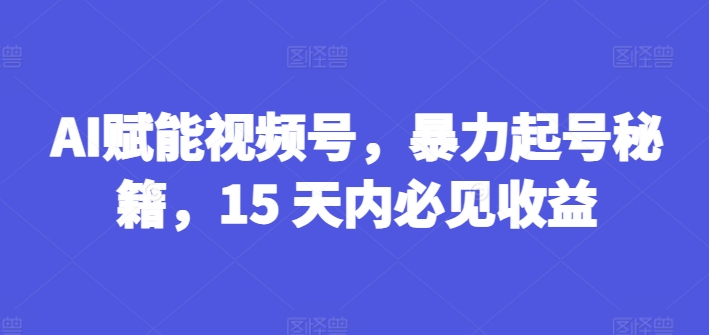 AI赋能视频号，暴力起号秘籍，15 天内必见收益【揭秘】-圆梦资源网