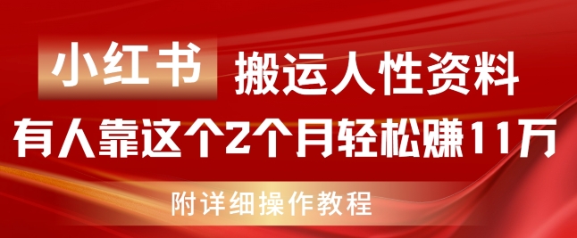 小红书搬运人性资料，有人靠这个2个月轻松赚11w，附教程【揭秘】-圆梦资源网
