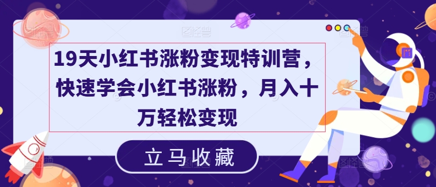 19天小红书涨粉变现特训营，快速学会小红书涨粉，月入十万轻松变现-圆梦资源网