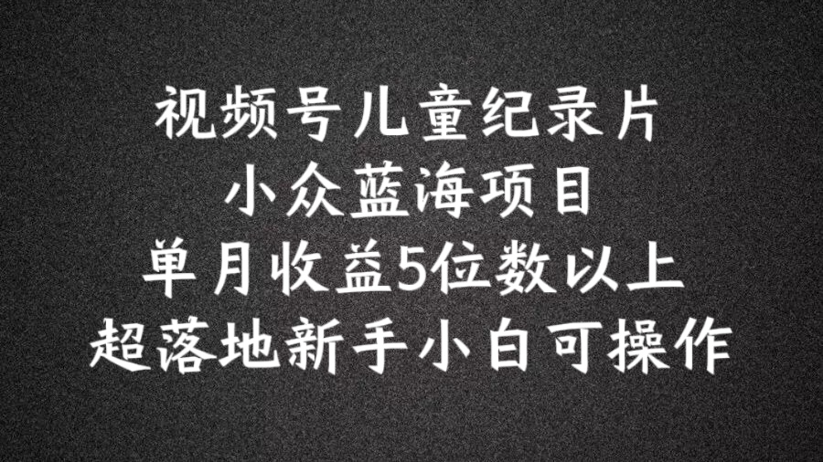 2024蓝海项目视频号儿童纪录片科普，单月收益5位数以上，新手小白可操作【揭秘】-圆梦资源网