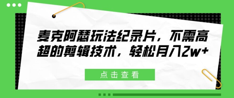 麦克阿瑟玩法纪录片，不需高超的剪辑技术，轻松月入2w+【揭秘】-圆梦资源网