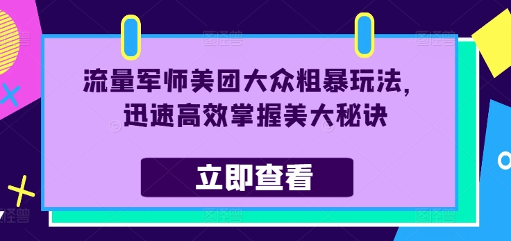 流量军师美团大众粗暴玩法，迅速高效掌握美大秘诀-圆梦资源网